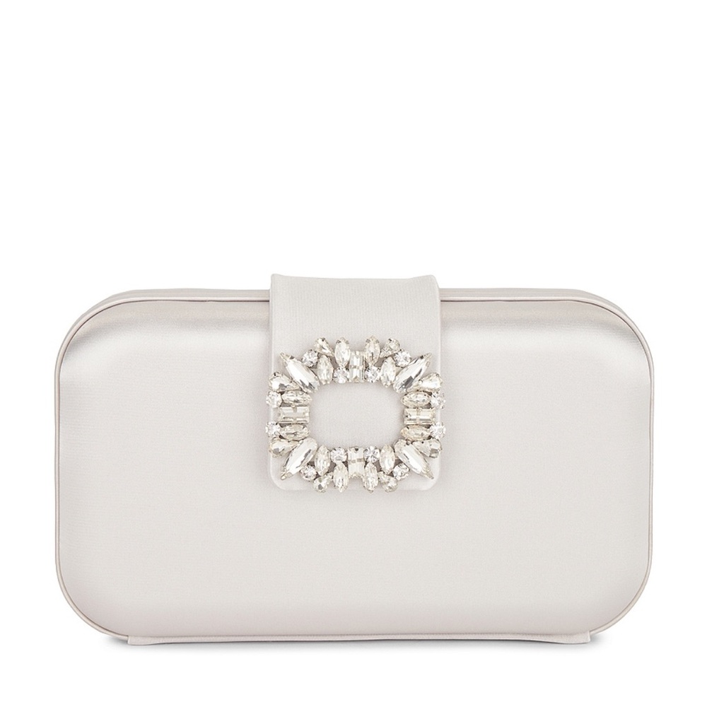 Emmy Crystal Trim Clutch in Oyster Olga Berg